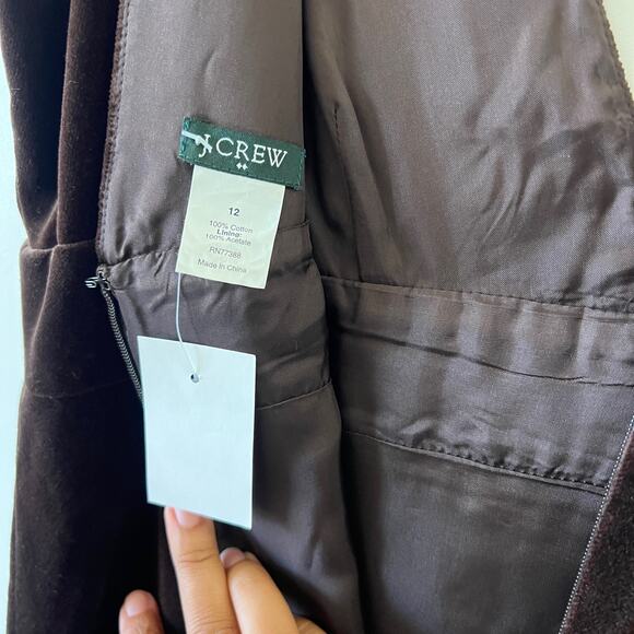 J Crew Chocolate Brown Velvet V Neck Fit Flare Empire Waist Midi Dress Women 12 - Picture 10 of 11